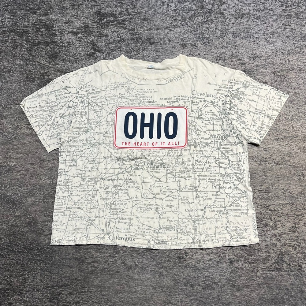 Vintage Ohio State Map AOP‎ T Shirt Mens XL White 90s All Over Print